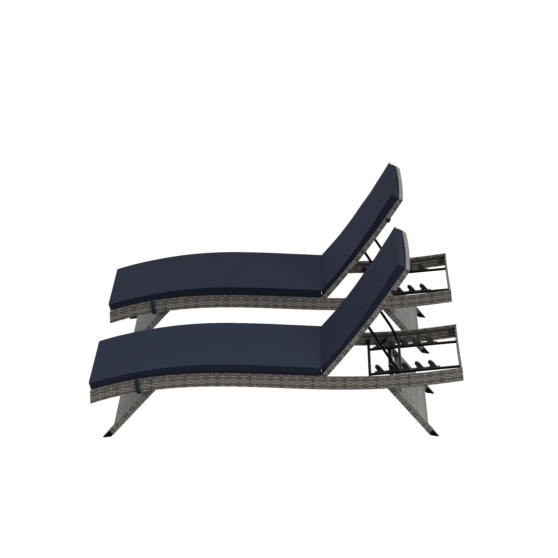 Bahama Gray Rattan Wicker Outdoor Chaise Lounges with Cushion Included (Set of 2)