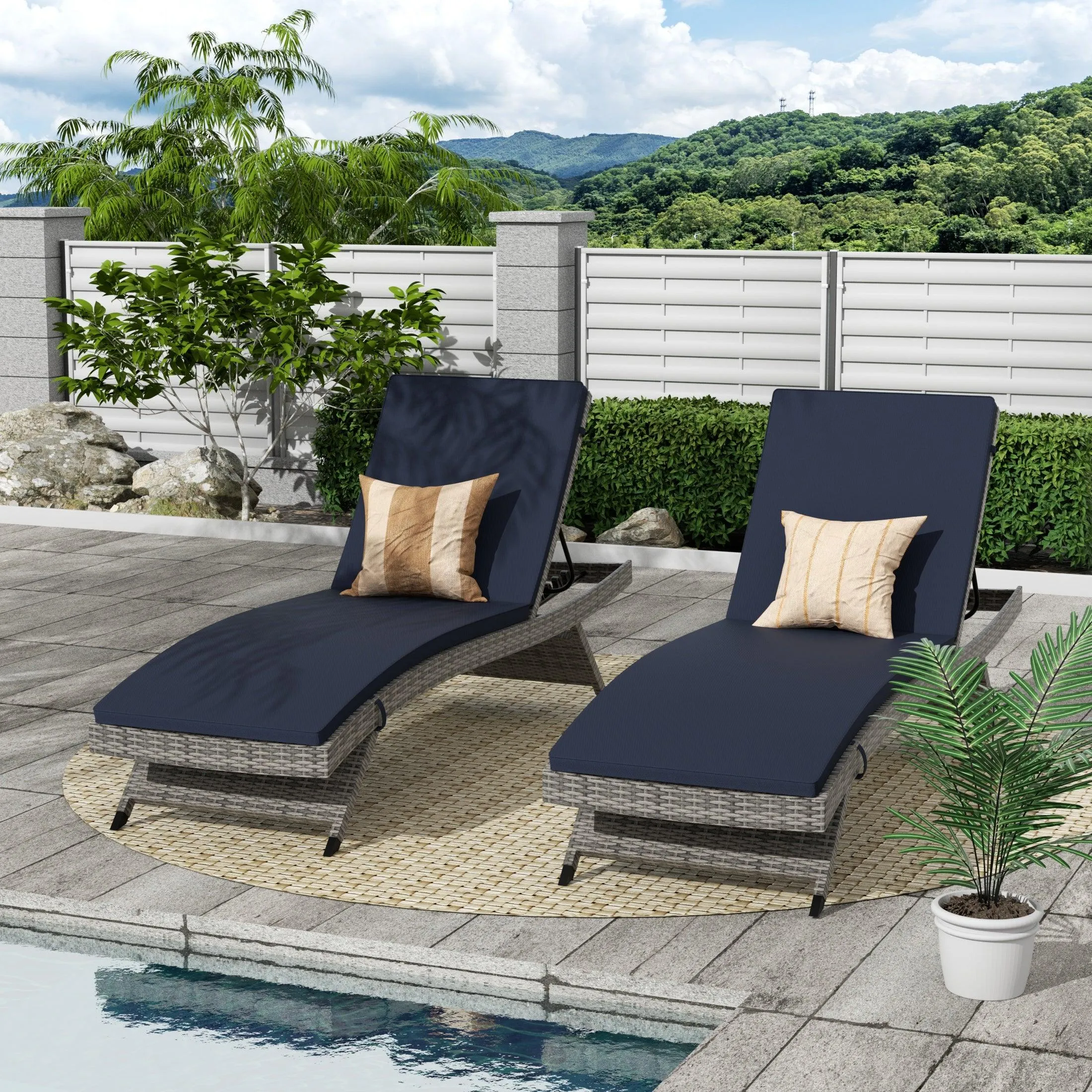 Bahama Gray Rattan Wicker Outdoor Chaise Lounges with Cushion Included (Set of 2)