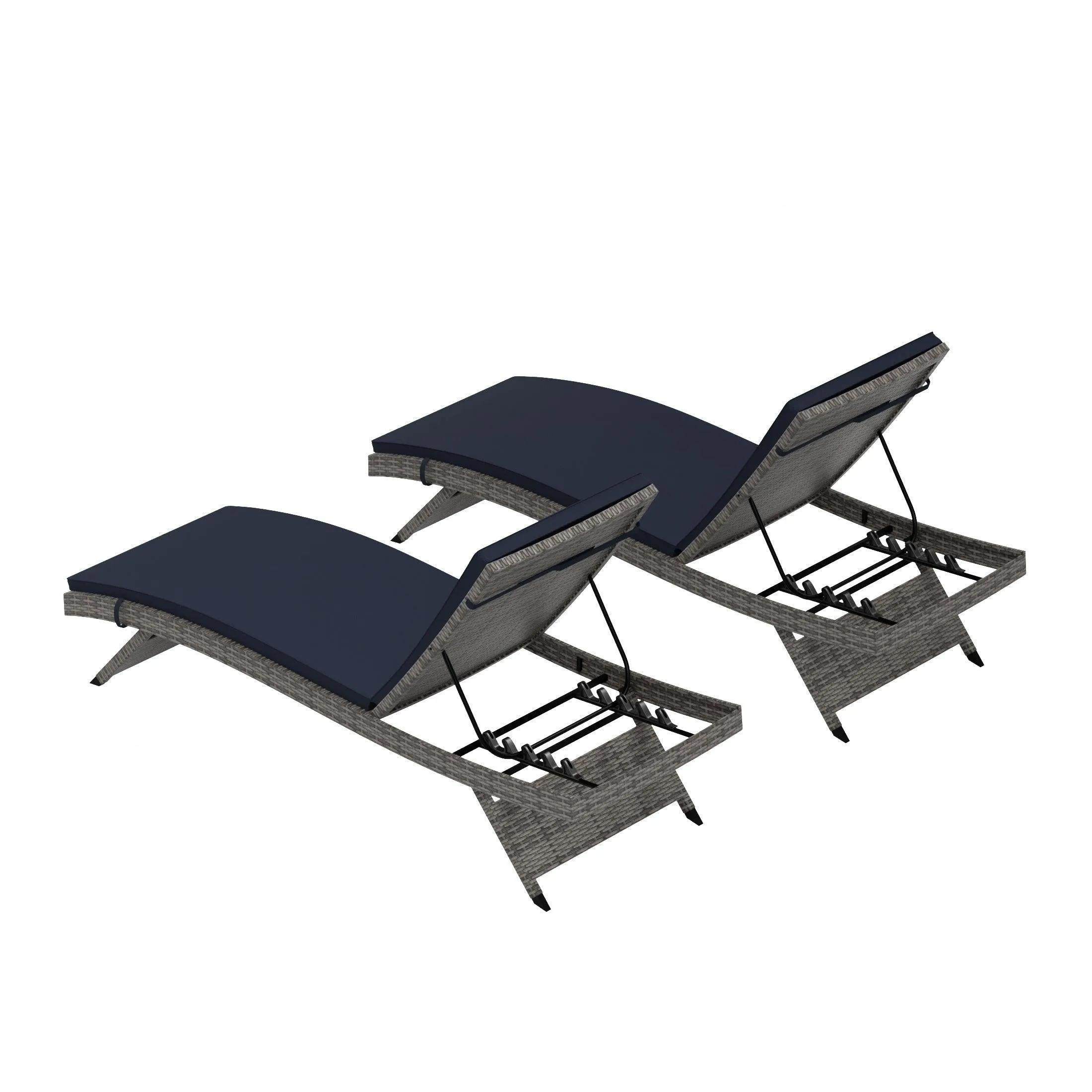 Bahama Gray Rattan Wicker Outdoor Chaise Lounges with Cushion Included (Set of 2)