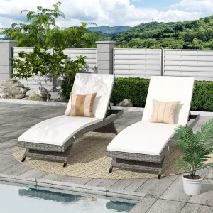 Bahama Gray Rattan Wicker Outdoor Chaise Lounges with Cushion Included (Set of 2)