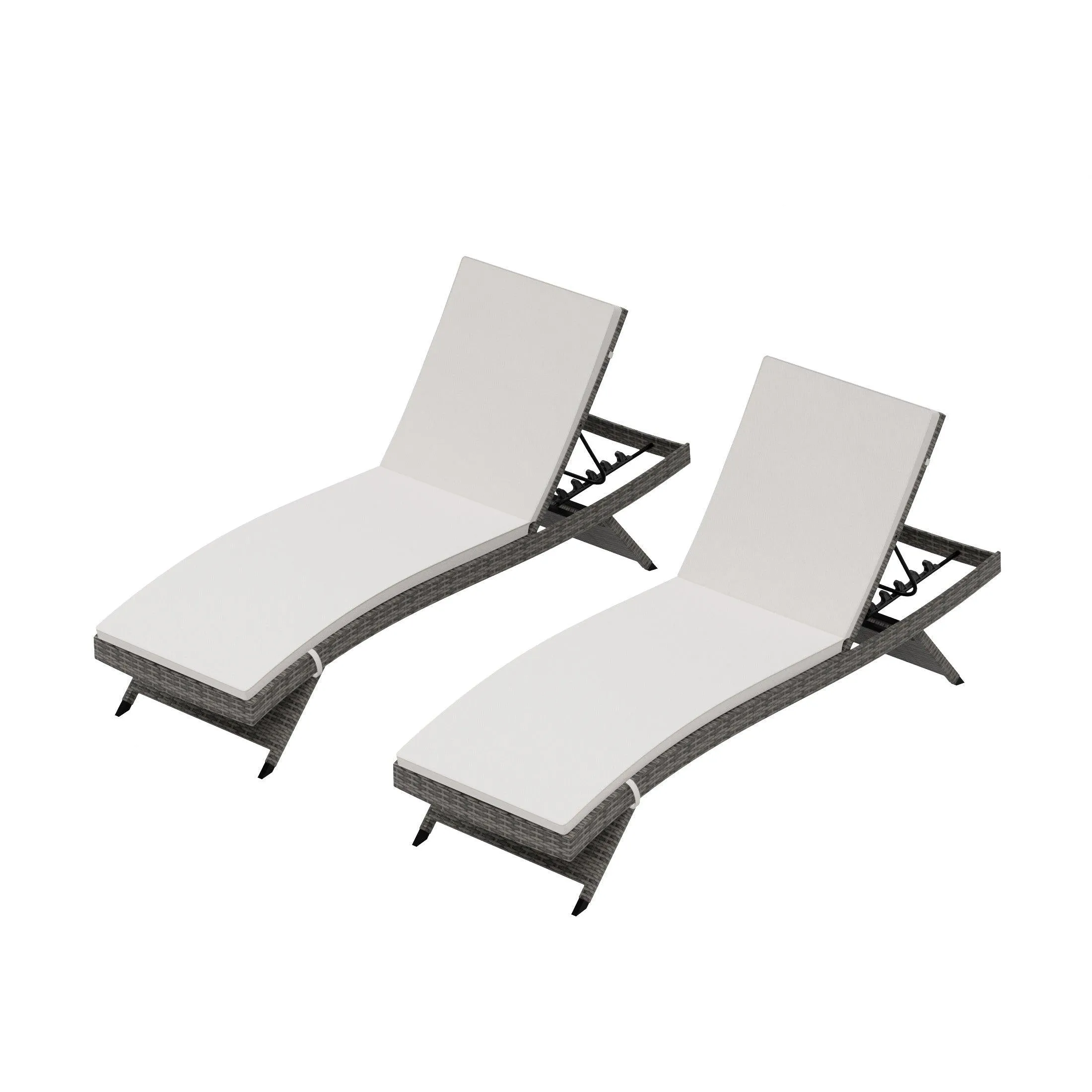 Bahama Gray Rattan Wicker Outdoor Chaise Lounges with Cushion Included (Set of 2)