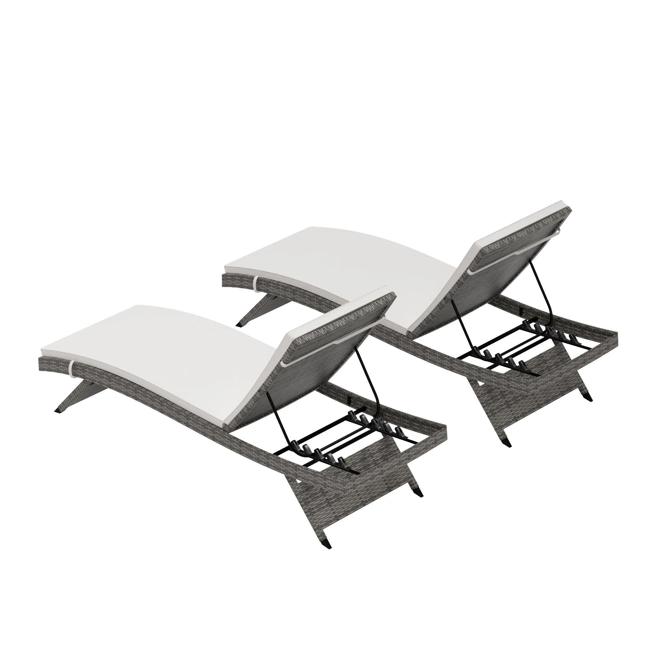 Bahama Gray Rattan Wicker Outdoor Chaise Lounges with Cushion Included (Set of 2)