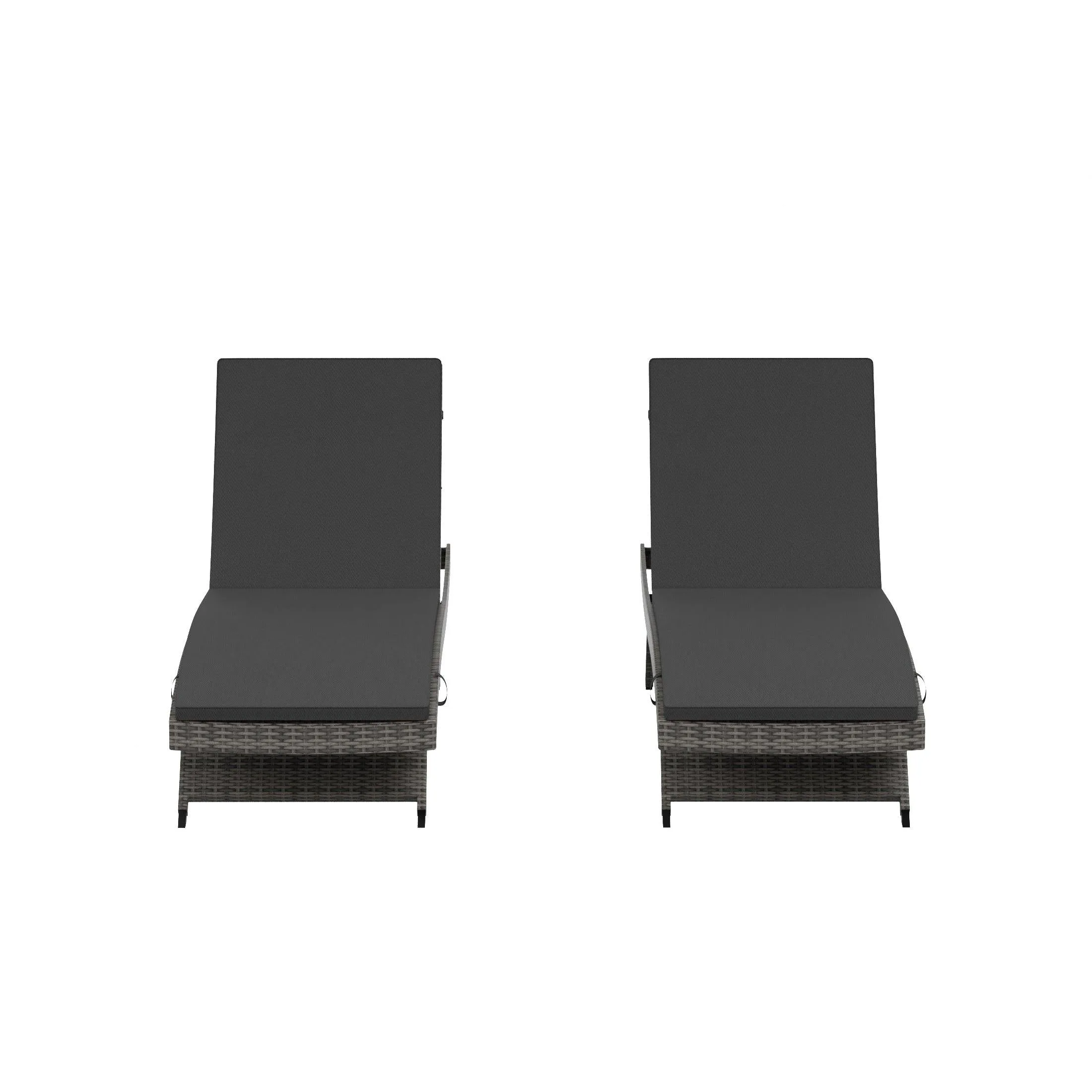 Bahama Gray Rattan Wicker Outdoor Chaise Lounges with Cushion Included (Set of 2)