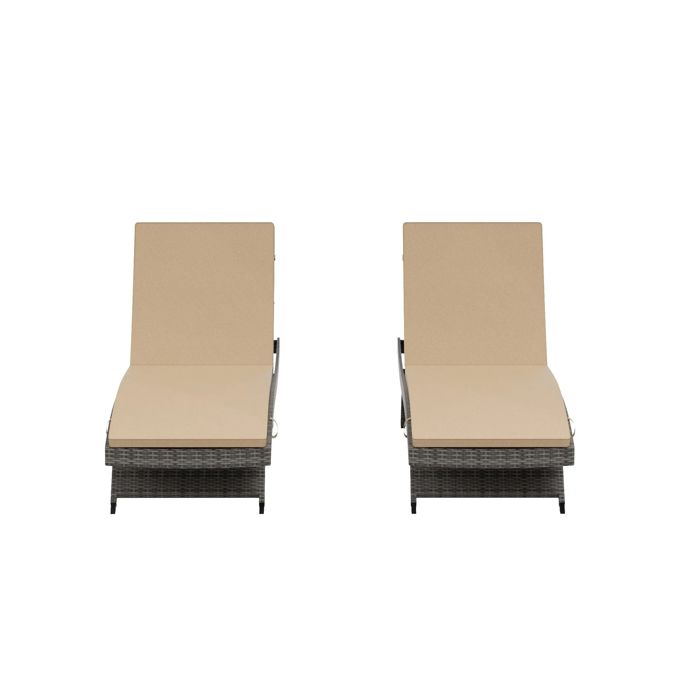 Bahama Gray Rattan Wicker Outdoor Chaise Lounges with Cushion Included (Set of 2)