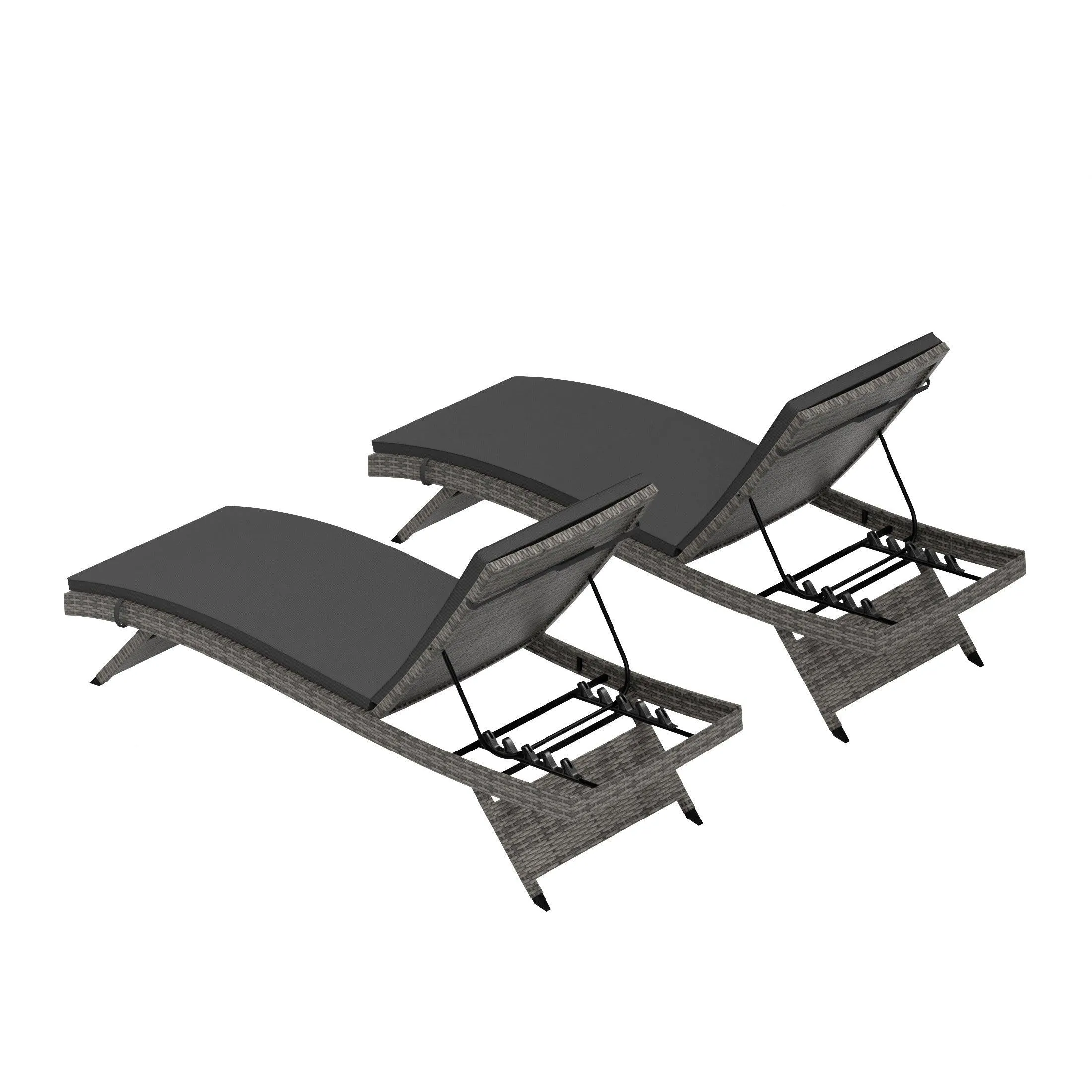 Bahama Gray Rattan Wicker Outdoor Chaise Lounges with Cushion Included (Set of 2)
