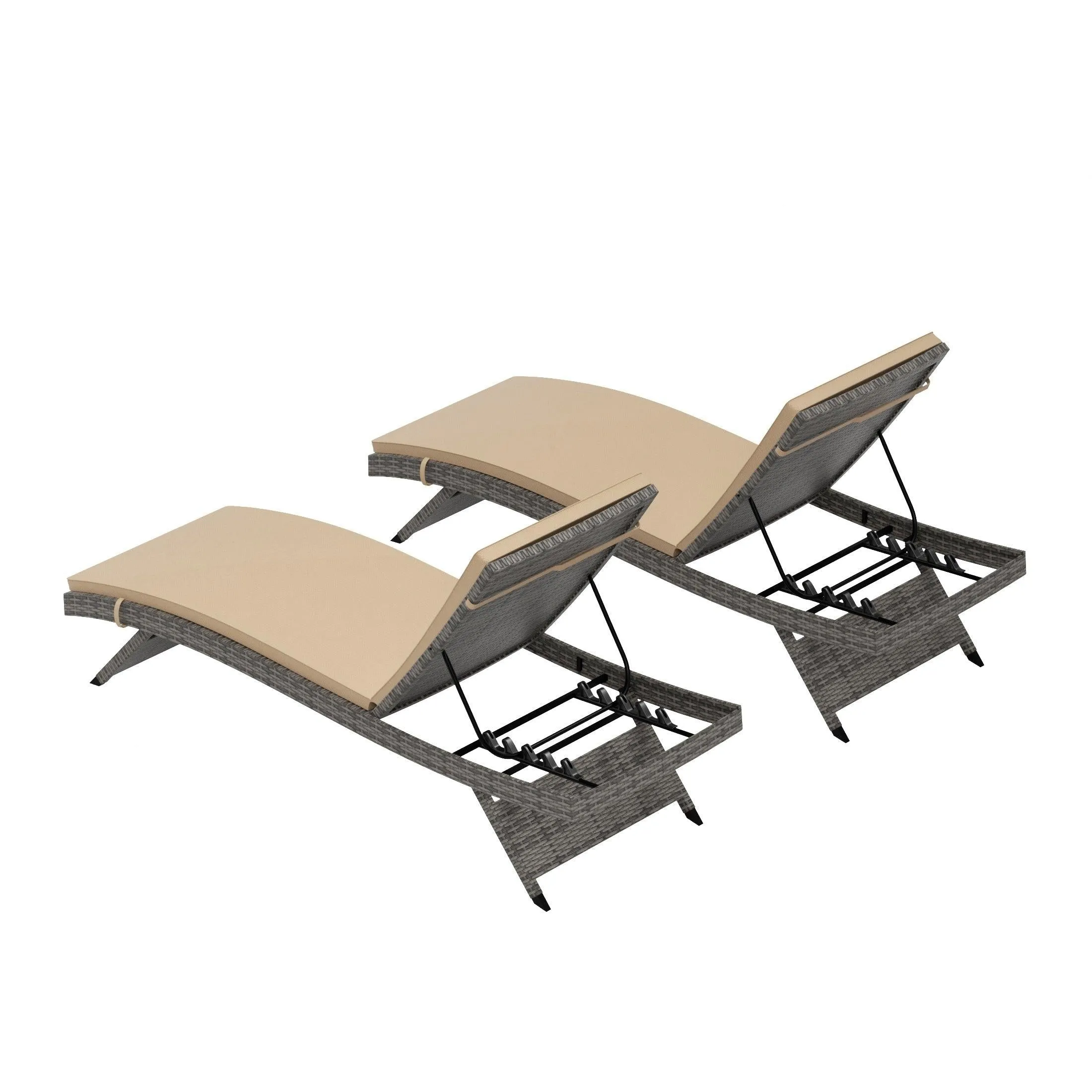 Bahama Gray Rattan Wicker Outdoor Chaise Lounges with Cushion Included (Set of 2)