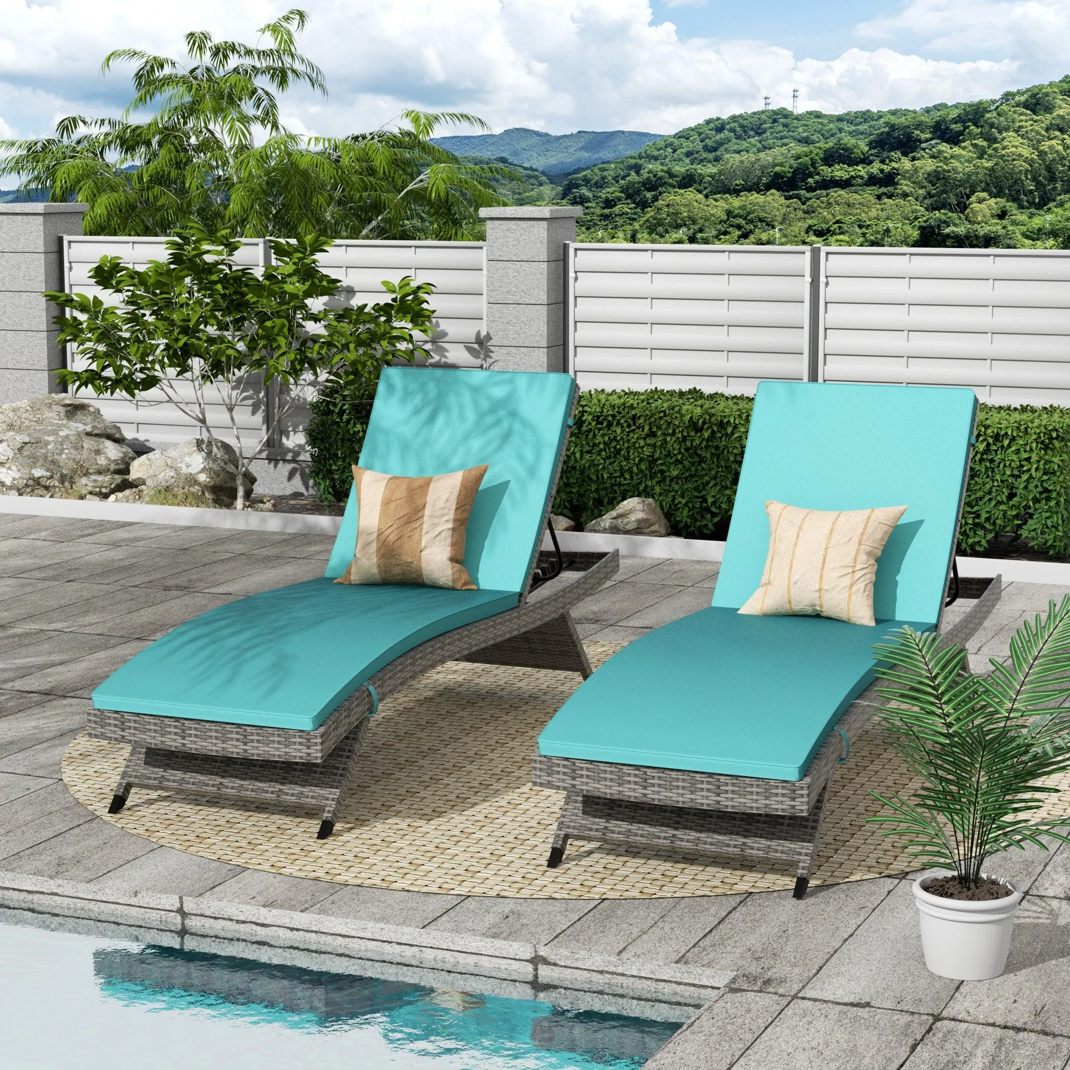 Bahama Gray Rattan Wicker Outdoor Chaise Lounges with Cushion Included (Set of 2)