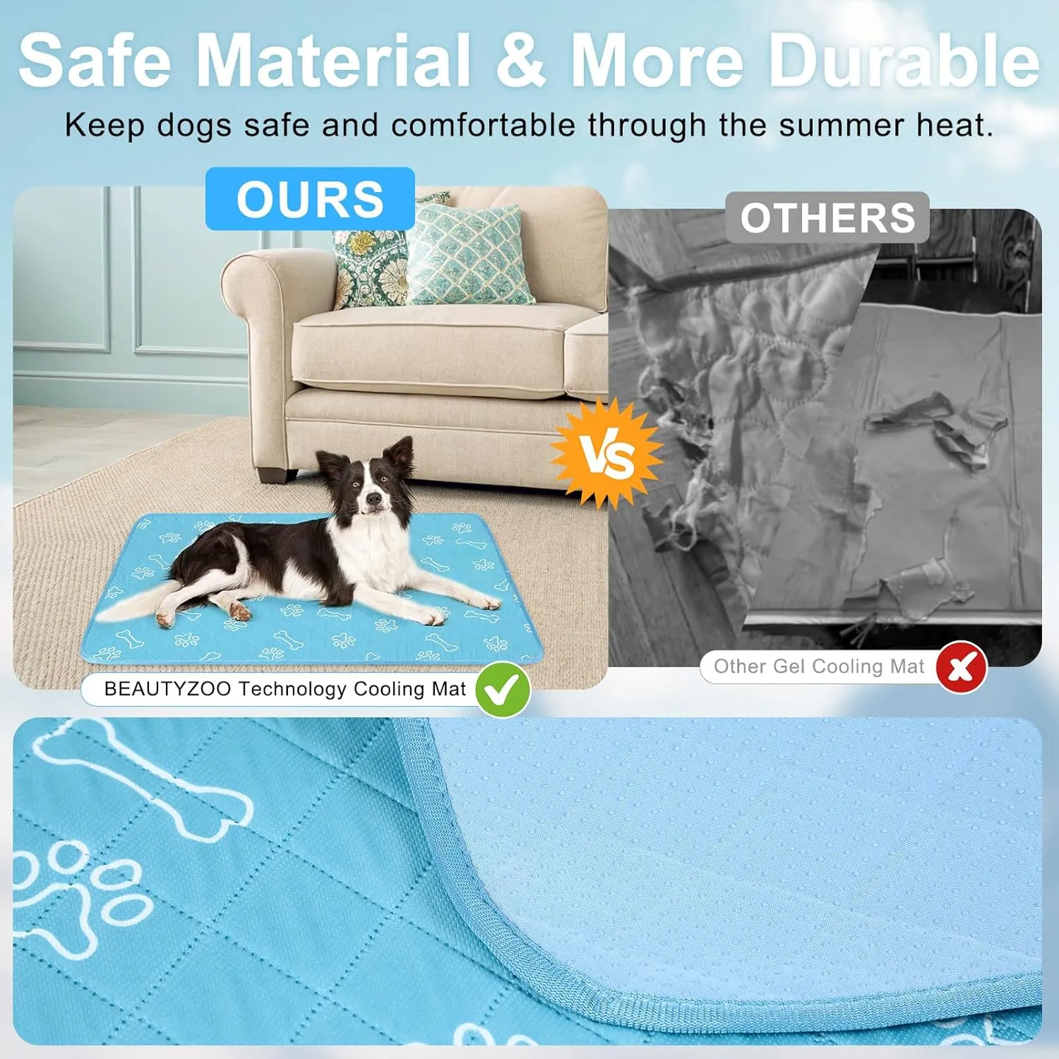 BEAUTYZOO Upgraded Dog Self Cooling Mat Ice Silk Chill Pads for Small Medium Large Dogs Summer Reusable Pet Training Pad Absorbent Non Slip Mat for Kennels, Crates & Beds,X Large 28IN x 47IN