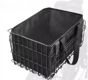 Bicycle Folding Basket with Removable Storage Bag, Bike Front/Rear Basket with Waterproof Cover, Large Capacity Bicycle Back Basket for Adult Carrying Pets/Fruit/Grocery, Grey