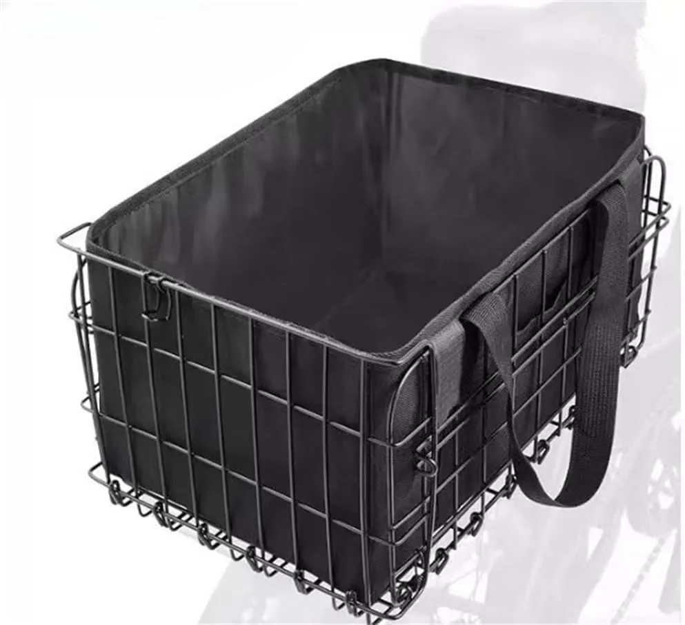 Bicycle Folding Basket with Removable Storage Bag, Bike Front/Rear Basket with Waterproof Cover, Large Capacity Bicycle Back Basket for Adult Carrying Pets/Fruit/Grocery, Grey