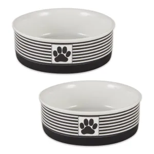 Black Striped Paw Patch Pet Bowl Set of 2, Medium - 1.5 C. Capacity