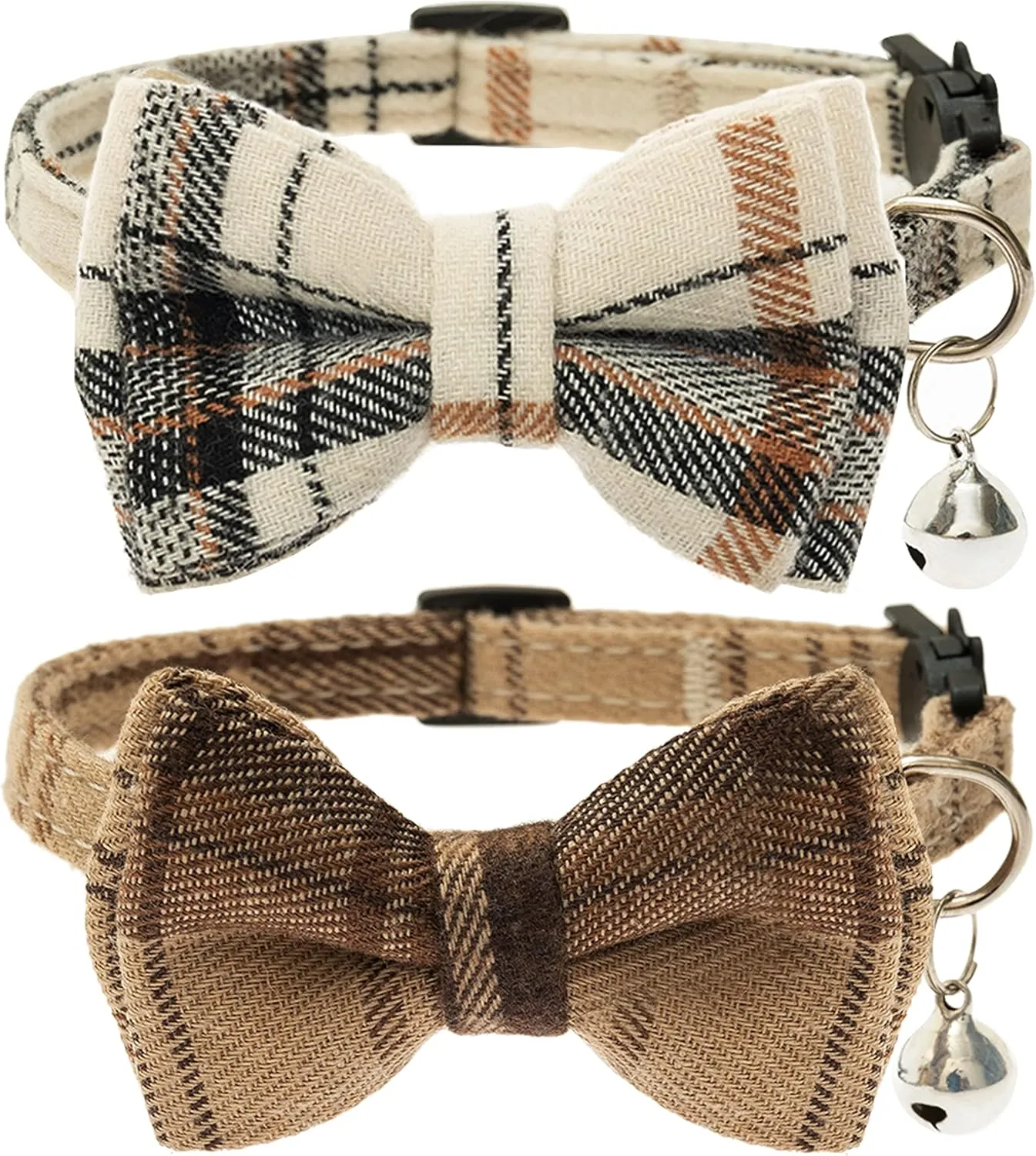 Breakaway Cat Collars - Bow Tie Cute Cat Collar with Bells for Girl Boy Cats, Puppy - Plaid Soft Adjustable Pet Collars Cat Accessories