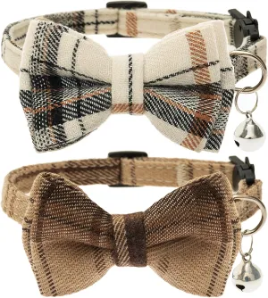 Breakaway Cat Collars - Bow Tie Cute Cat Collar with Bells for Girl Boy Cats, Puppy - Plaid Soft Adjustable Pet Collars Cat Accessories