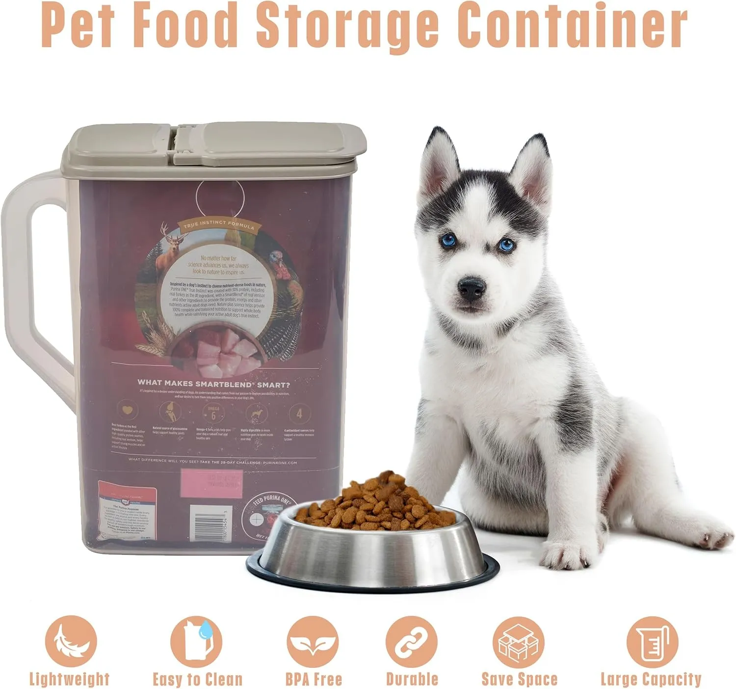 Buddeez Pet Food Storage Container - 8 Quart Capacity Bird Seed Container & Dog Food Storage, with Durable EZ Grip Handle and EZ Flip Lid with Pour Spout