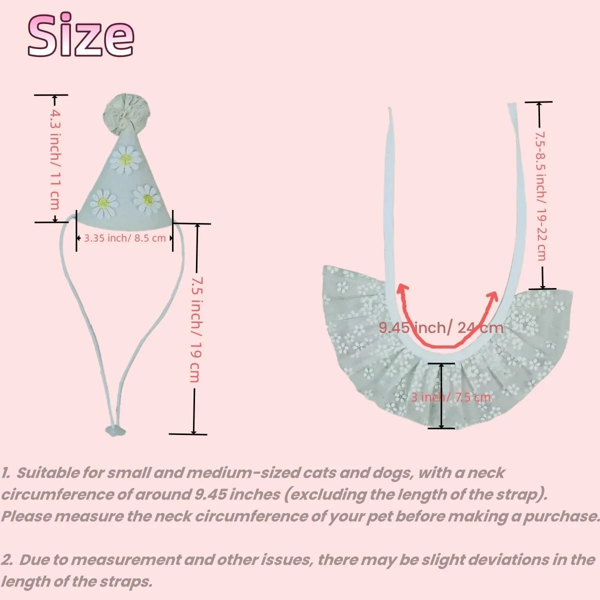 Cat Birthday Party Supplies Birthday Hat with Bib Bandana Set for Small Dogs Princess Costume Decoration Outfit for Pets Kitten(White Flower)