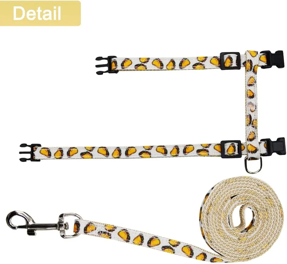 Cat Harness and Leash Set Escape Proof Soft Nylon Adjustable Kitten Vest Harness for Walking Small Medium Large Cats Tacos Pattern Small