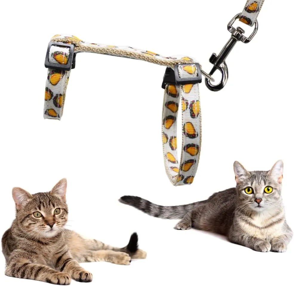 Cat Harness and Leash Set Escape Proof Soft Nylon Adjustable Kitten Vest Harness for Walking Small Medium Large Cats Tacos Pattern Small