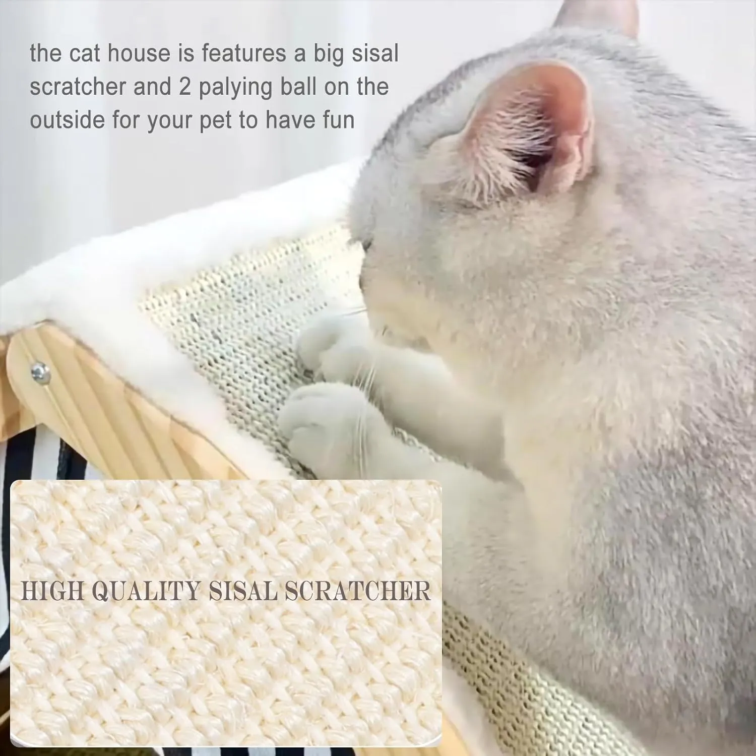 Cat House, Cat Beds for Indoor Cats, Cat Scratchers with Sisal Scratching Board, Cat Scratcher Bed with Fluffy Ball Hanging, Cat Condo 20x16x16 inches