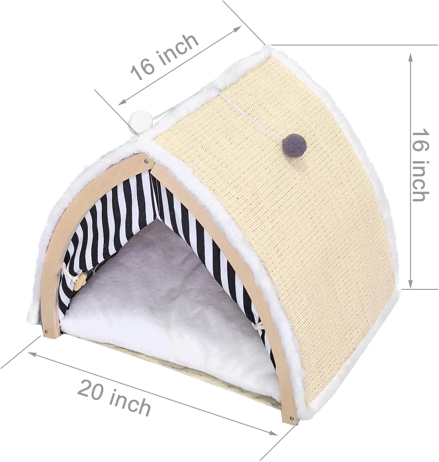 Cat House, Cat Beds for Indoor Cats, Cat Scratchers with Sisal Scratching Board, Cat Scratcher Bed with Fluffy Ball Hanging, Cat Condo 20x16x16 inches