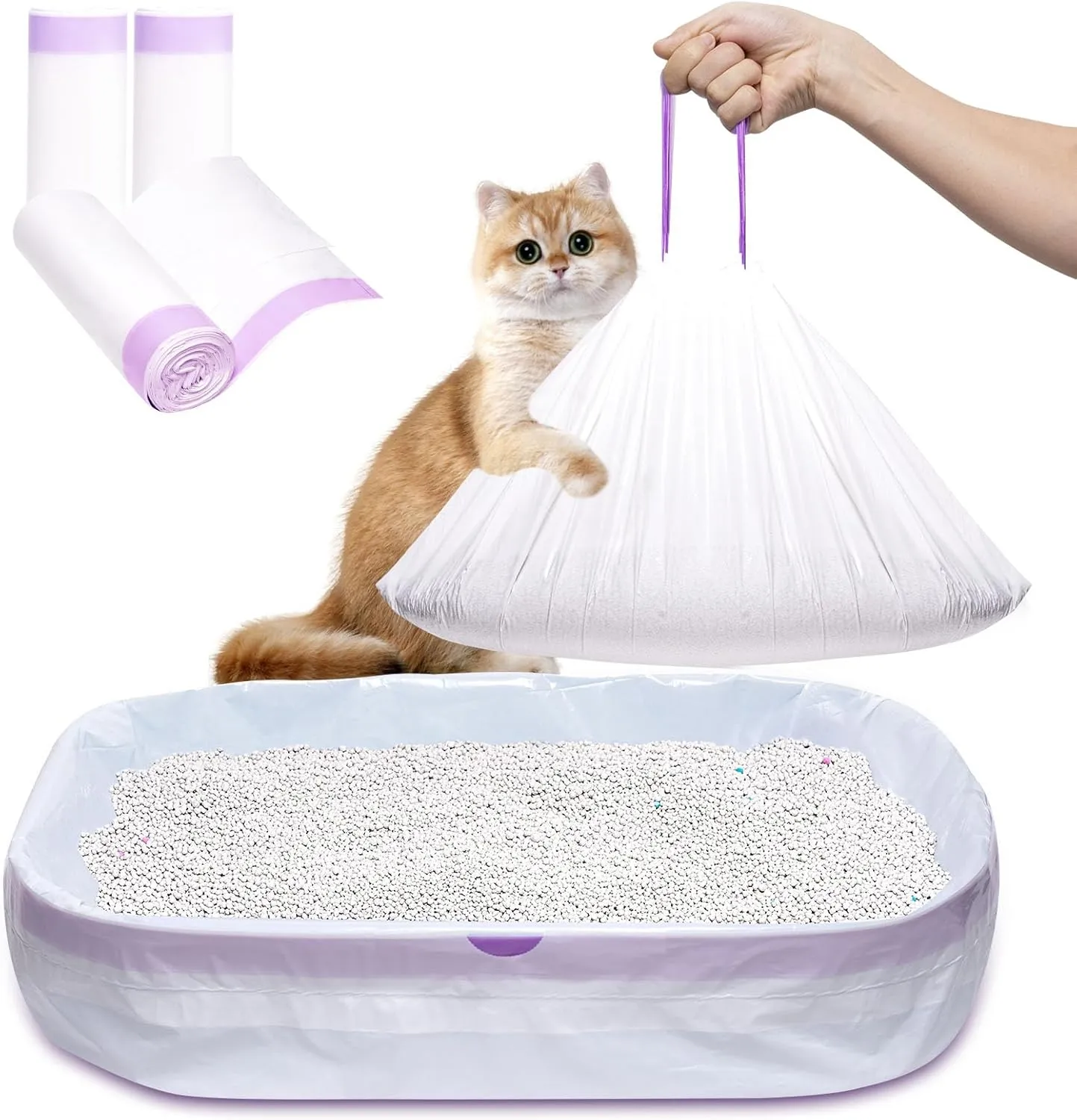 Cat Litter Liners Large, 30 Pack Jumbo Drawstring Cat Litter Bags, Extra Thick Litter Pan Liners Heavy Duty 36""x16"", White