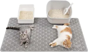 Cat Litter Mat Litter Trapping Mat, 47 x 35 Premium Durable PVC Cat Litter Box Mat with Scatter Control, Non-Slip, Less Waste Kitty Litter Mat, Soft on Kittys Paws, Urine Waterproof, Grey