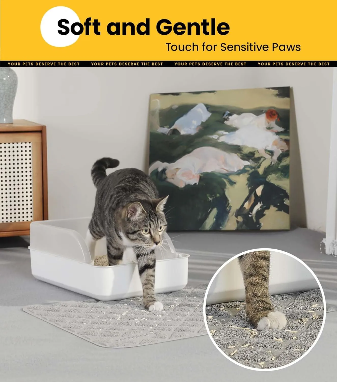 Cat Litter Mat Litter Trapping Mat, 47 x 35 Premium Durable PVC Cat Litter Box Mat with Scatter Control, Non-Slip, Less Waste Kitty Litter Mat, Soft on Kittys Paws, Urine Waterproof, Grey