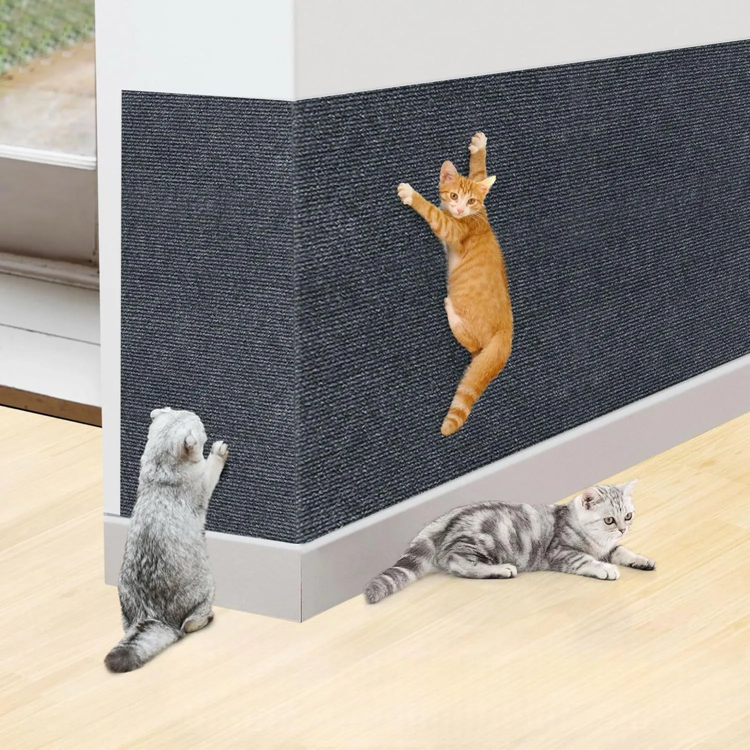 Cat Scratch Mat,Trimmable Self-Adhesive Carpet,DIY Climb Cat Scratcher for Cat Couch Furniture or Wall Protector,Covering Cat Tower,and Replacement Pads, Scratch Mat (Dark Gray) 78.7"x15.8"