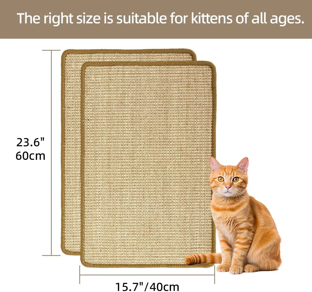 Cat Scratcher Mat [2-Pack], 23.6 X 15.7 Inch, Natural Sisal Cat Scratch Mats, Horizontal Cat Floor Scratching Pad Rug with Sticky Tapes, Protect Couch and Carpets (Natural Color)