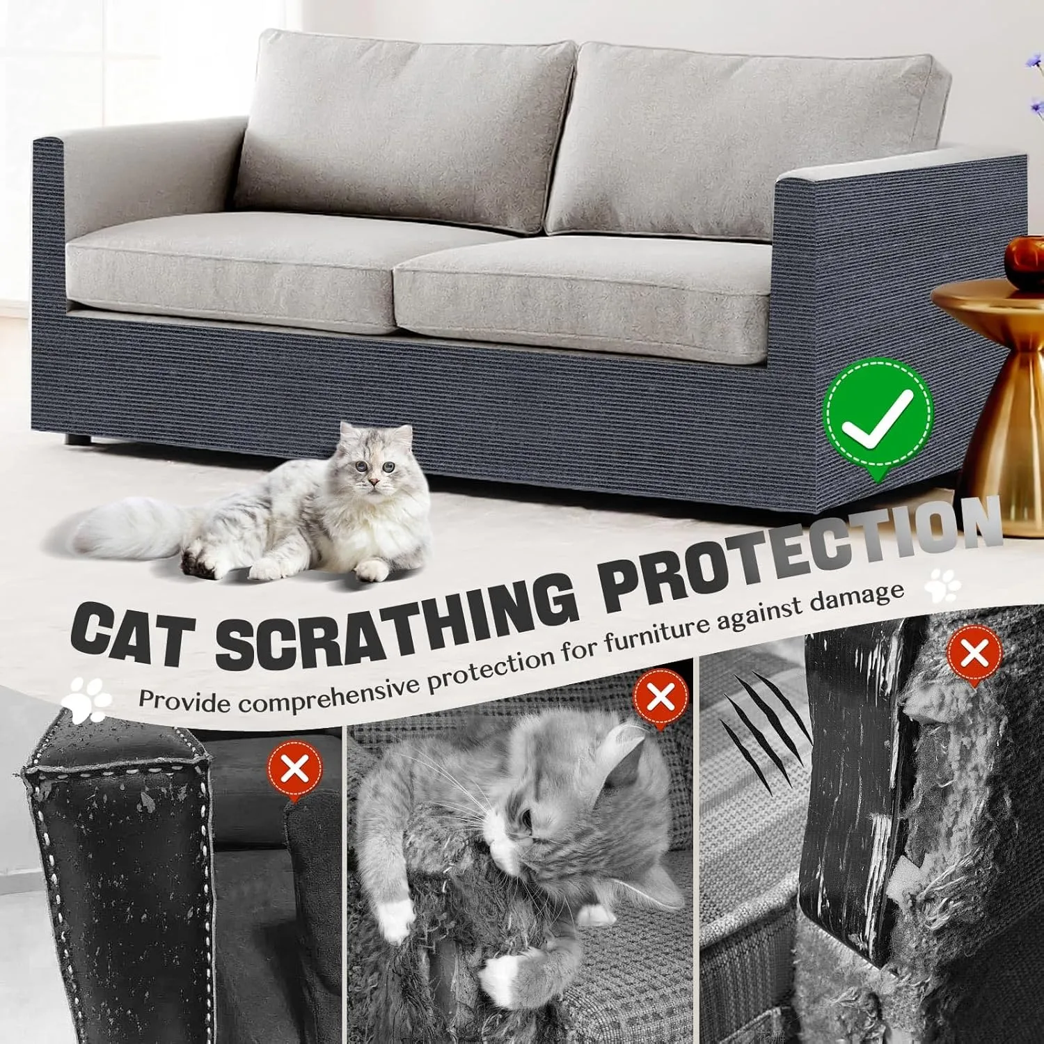 Cat Scratching Climbing Carpet Mat, Adhesive Trimmable Cat Scratcher Furniture Protector, Cat Post Covered Pad Replacement for DIY Cat Tree Shelf Steps Couch Corner Wall(Darkgrey,78.7x15.8In)