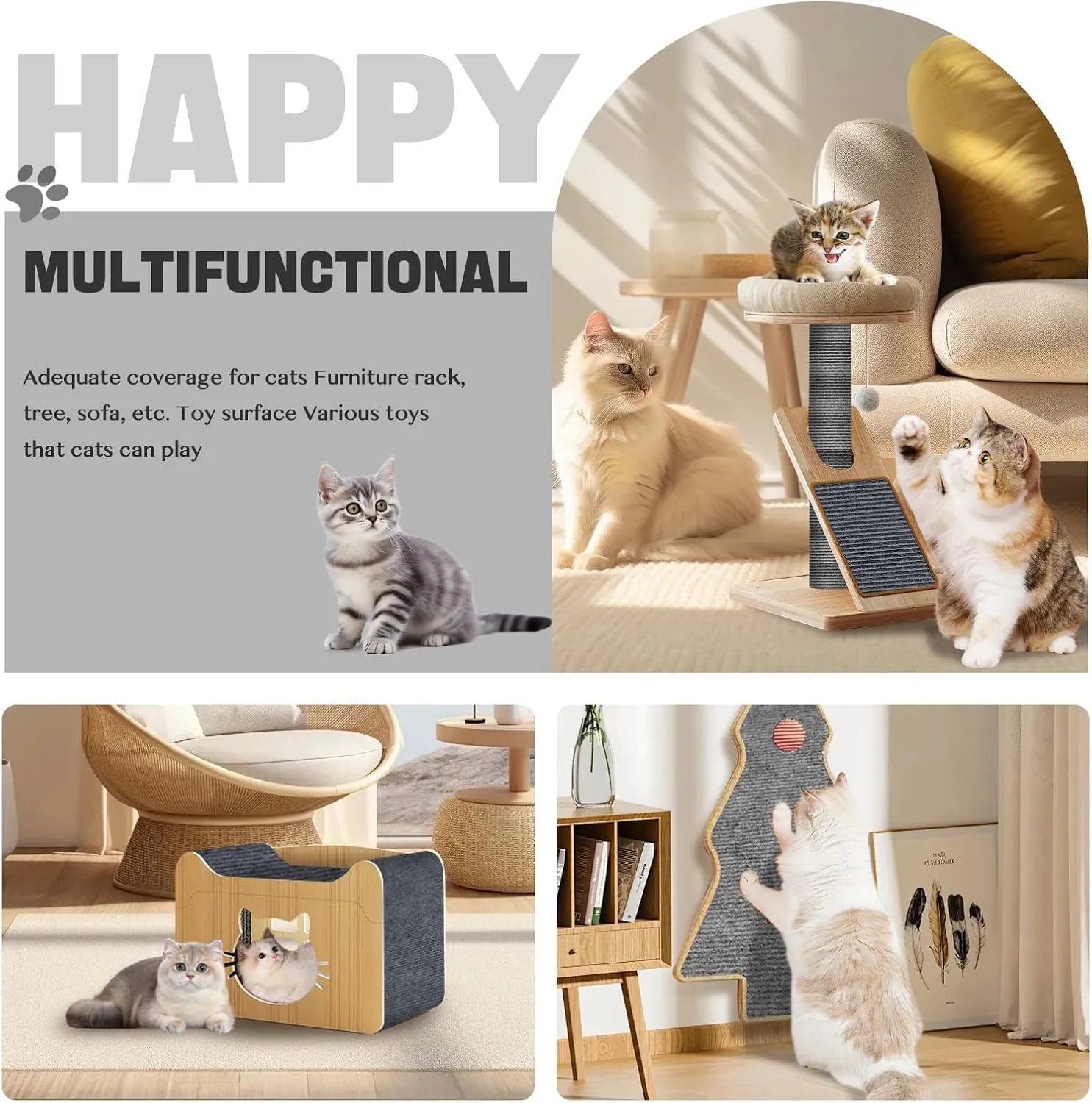 Cat Scratching Climbing Carpet Mat, Adhesive Trimmable Cat Scratcher Furniture Protector, Cat Post Covered Pad Replacement for DIY Cat Tree Shelf Steps Couch Corner Wall(Darkgrey,78.7x15.8In)
