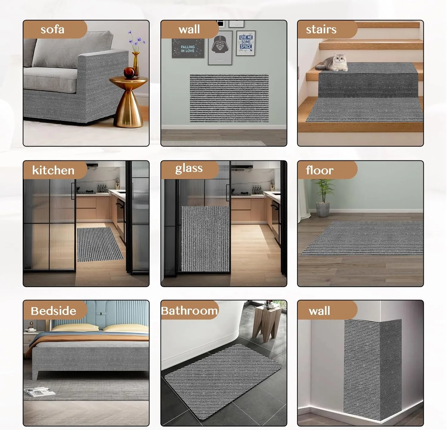 Cat Scratching Climbing Carpet Mat, Adhesive Trimmable Cat Scratcher Furniture Protector, Cat Post Covered Pad Replacement for DIY Cat Tree Shelf Steps Couch Corner Wall(Darkgrey,78.7x15.8In)