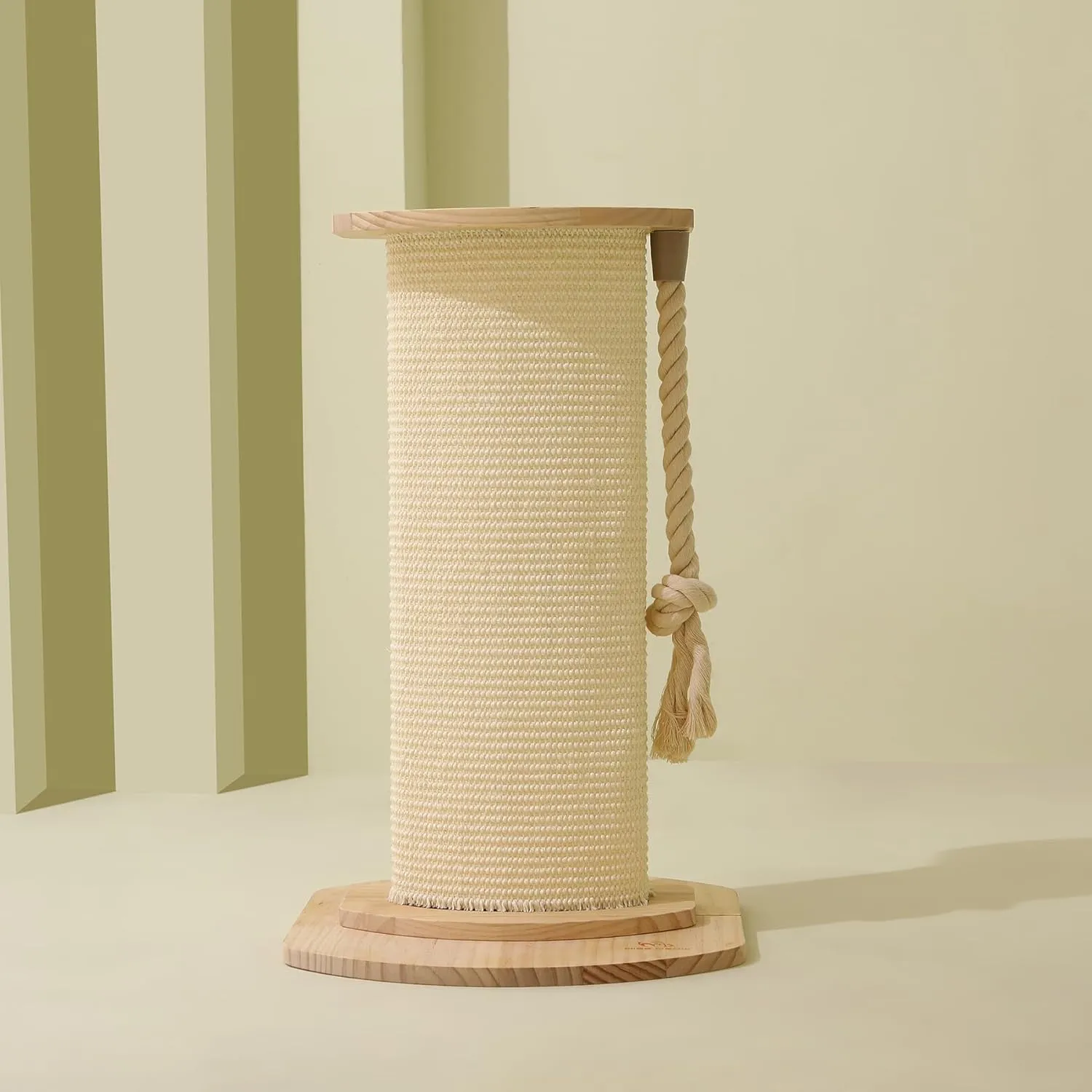 Cat Scratching Post, 23 Inches/58cm Large Cat Scratch Post for Adult Cats and Kittens, Nature Sisal,Wooden Base, Modern Cat Scratcher for Indoor Cats, Protect Your Furniture, Beige