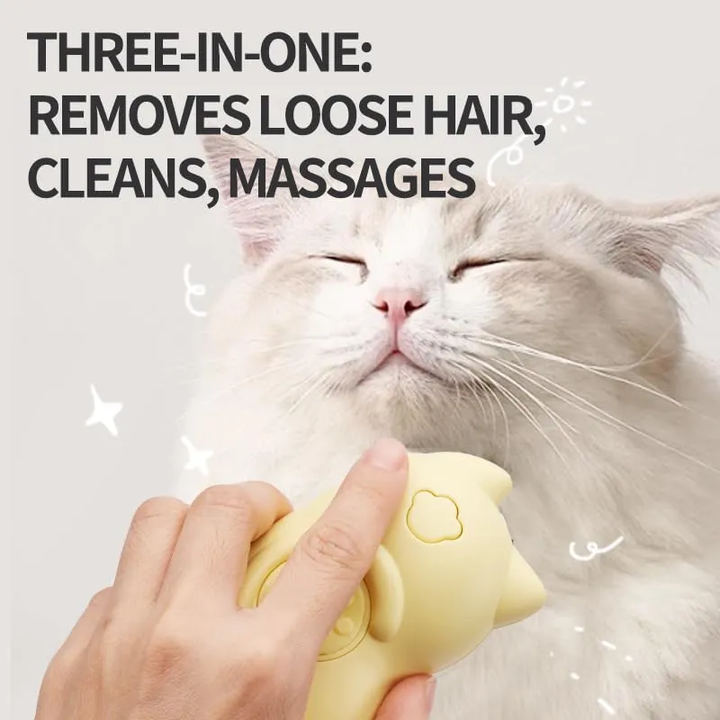 Cat Steamy Brush, New 3 in 1 Spray Cat Brush, Cat Steamer Brush for Massage, Self Cleaning Steam Cat Brush for Removing Tangled And Loosse Hair (A B)
