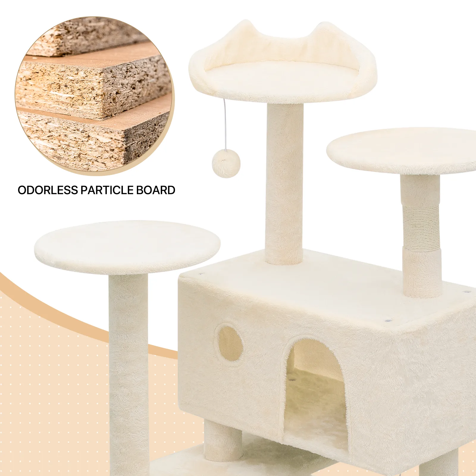 Cat Tree - 70'' Height - w/Anti-Tipping Rope, Fabric Scratching Post