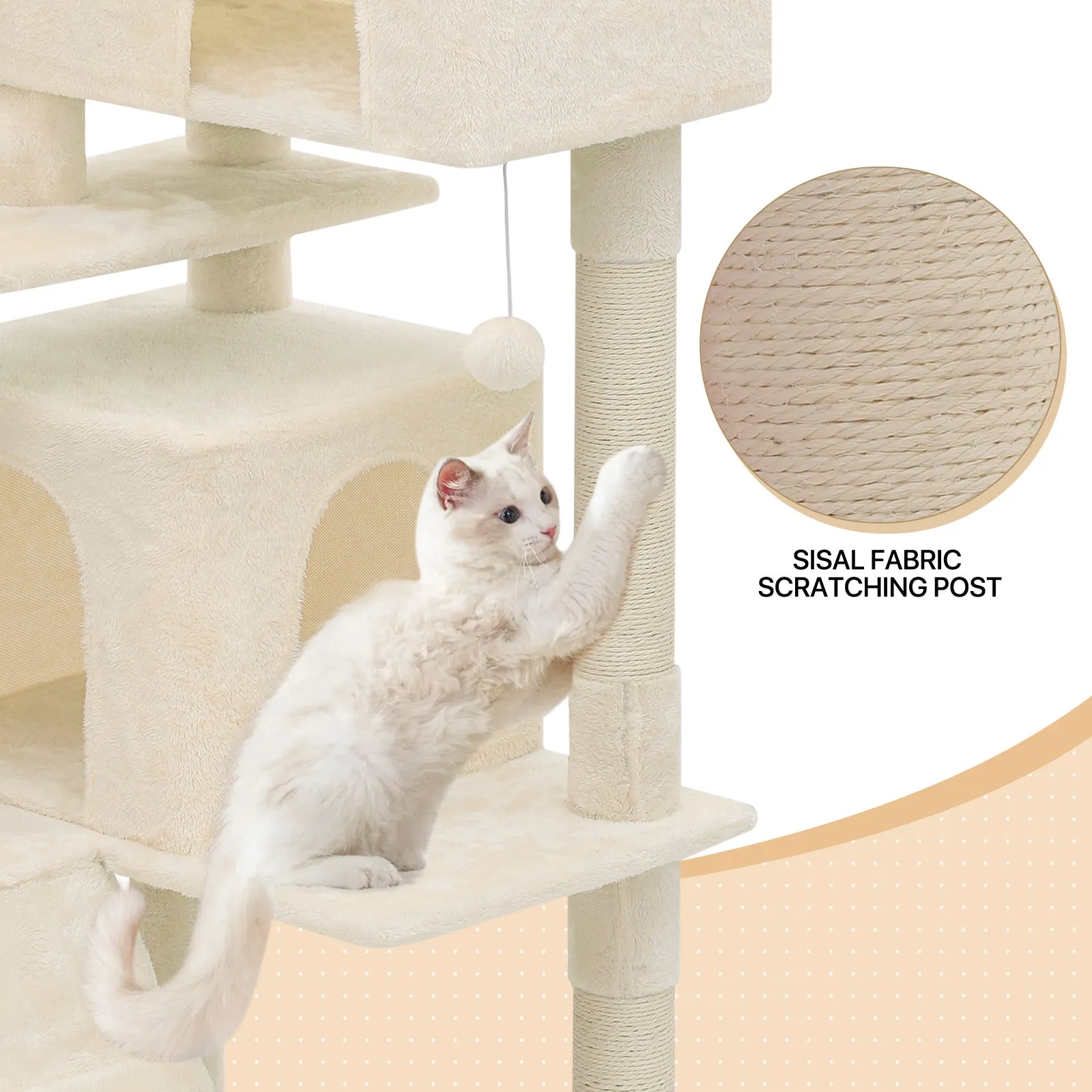 Cat Tree - 70'' Height - w/Anti-Tipping Rope, Fabric Scratching Post