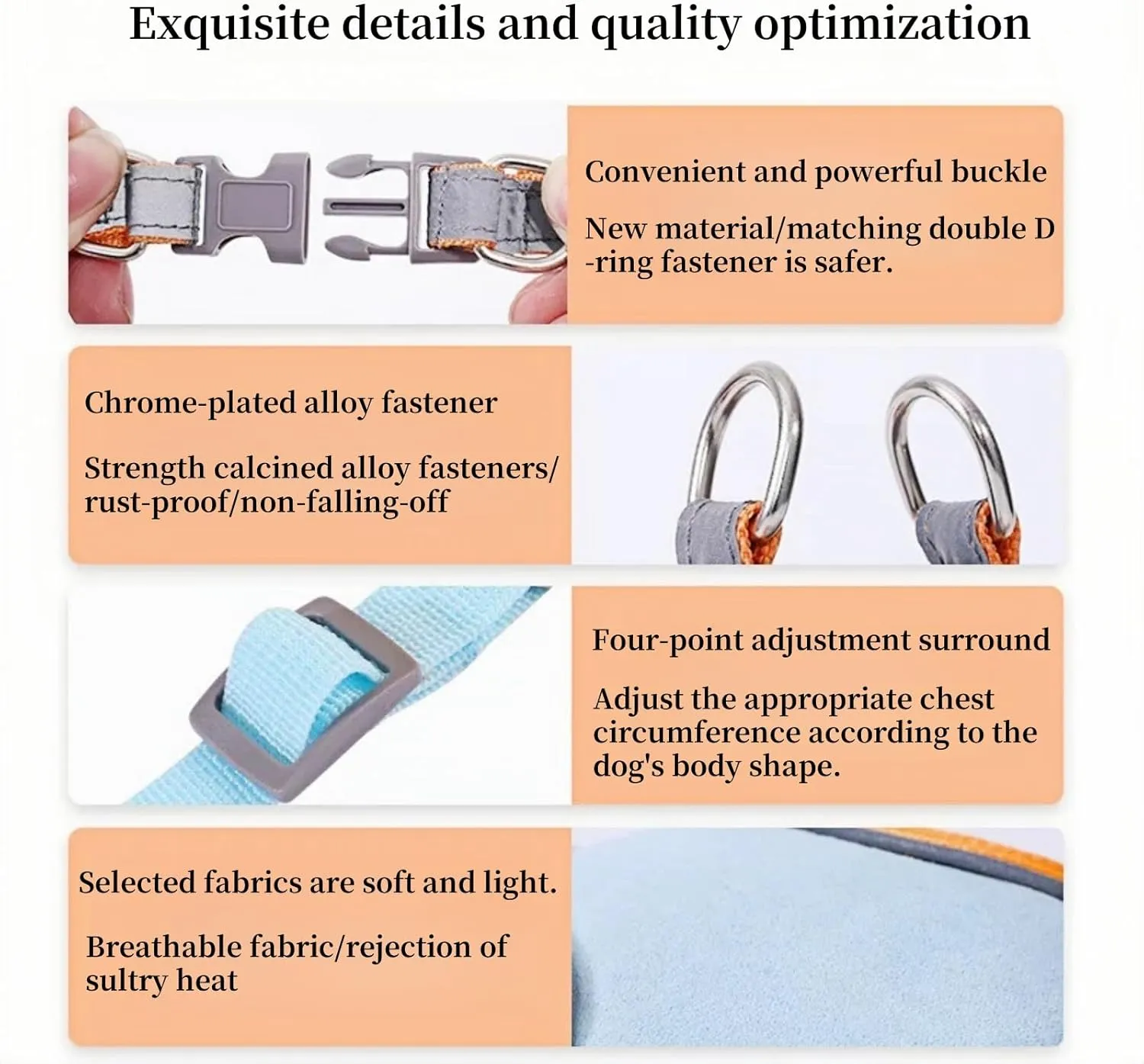 Cats and Small Dogs Harness and Leash for Walking - Escape Proof Soft Adjustable Vest, Breathable with Reflective Strips for Easy ControlOrange and Blue