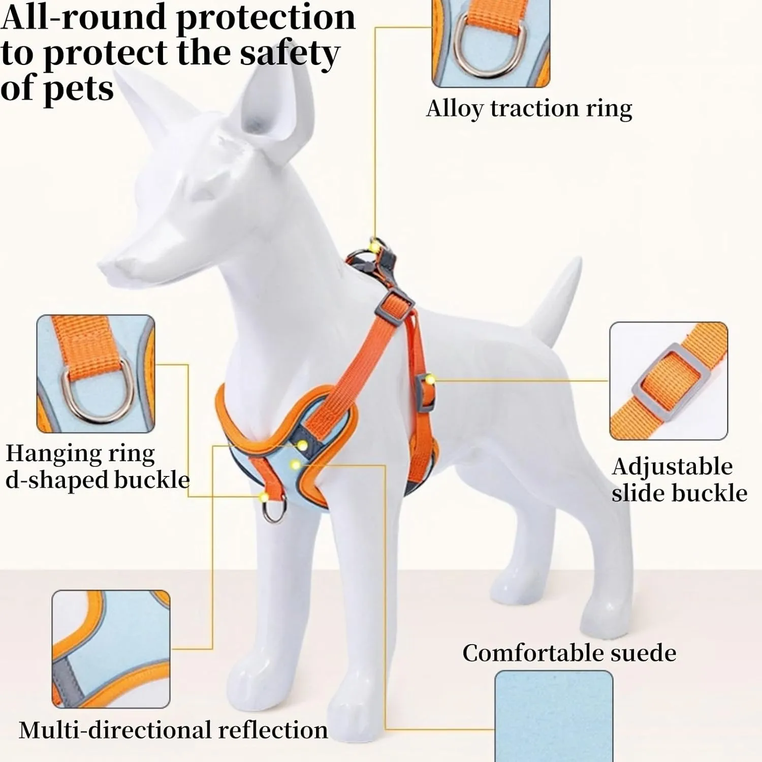 Cats and Small Dogs Harness and Leash for Walking - Escape Proof Soft Adjustable Vest, Breathable with Reflective Strips for Easy ControlOrange and Blue