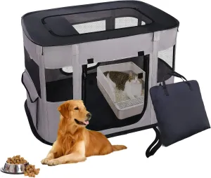 Collapsible Puppy Playpen Cat Playpen Crates for Dogs Indoor Portable Travel Playpen Kitten Foldable Dog Cat Kennel Cage Enclosed for Indoor or Outdoors(Black Grey, M)