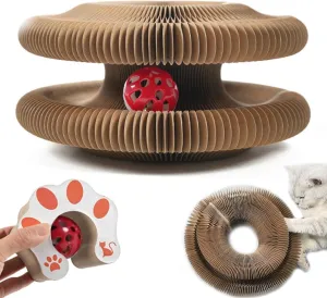 DFQ Kitty Kurlz, Magic Organ Cat Scratching Board Toy with Balls Bells,Made of Recyclable Corrugated Cardboard,Interactive Mental Physical Exercise Cat Toys for Indoor Cats(1PCS)