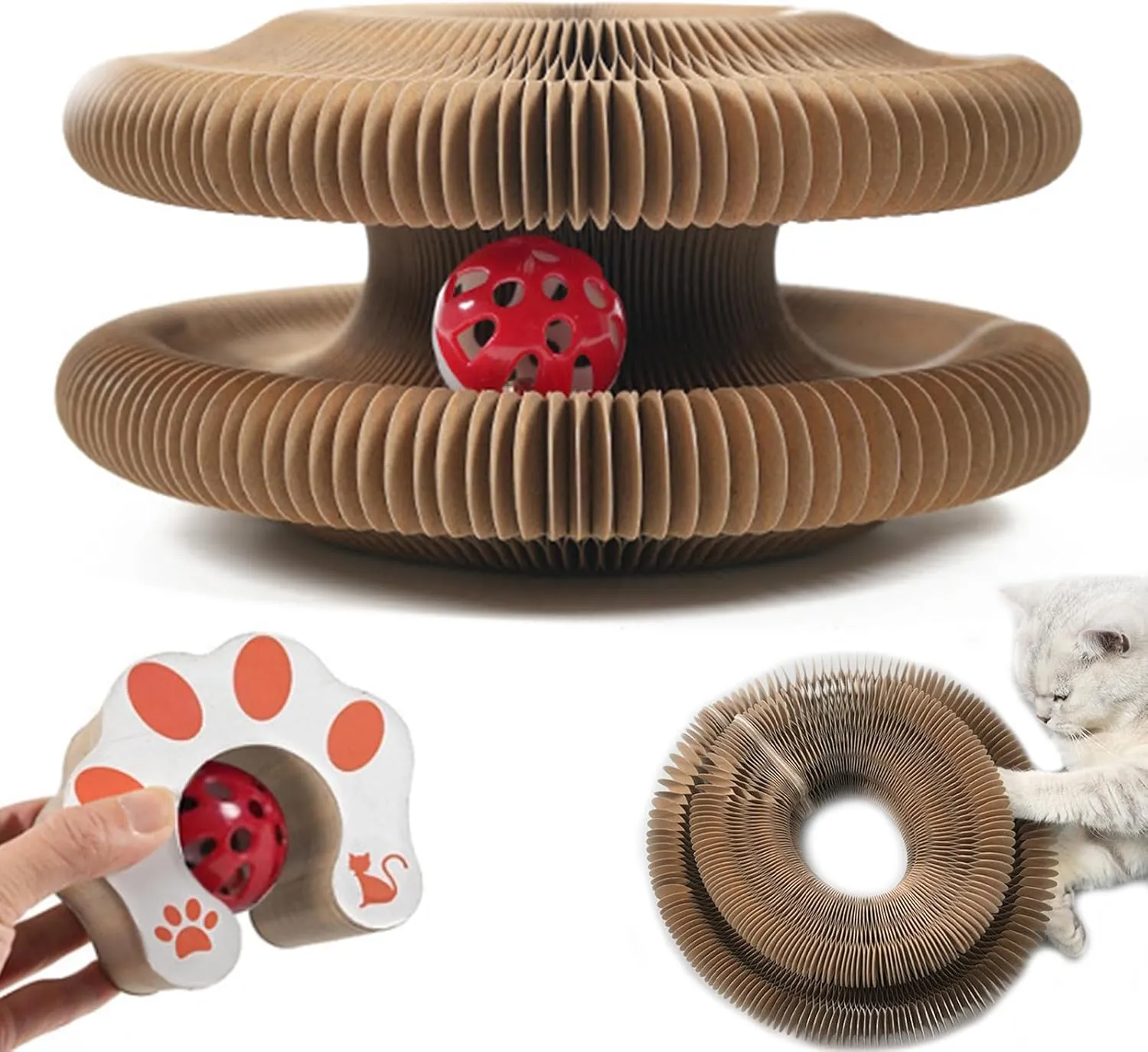 DFQ Kitty Kurlz, Magic Organ Cat Scratching Board Toy with Balls Bells,Made of Recyclable Corrugated Cardboard,Interactive Mental Physical Exercise Cat Toys for Indoor Cats(1PCS)