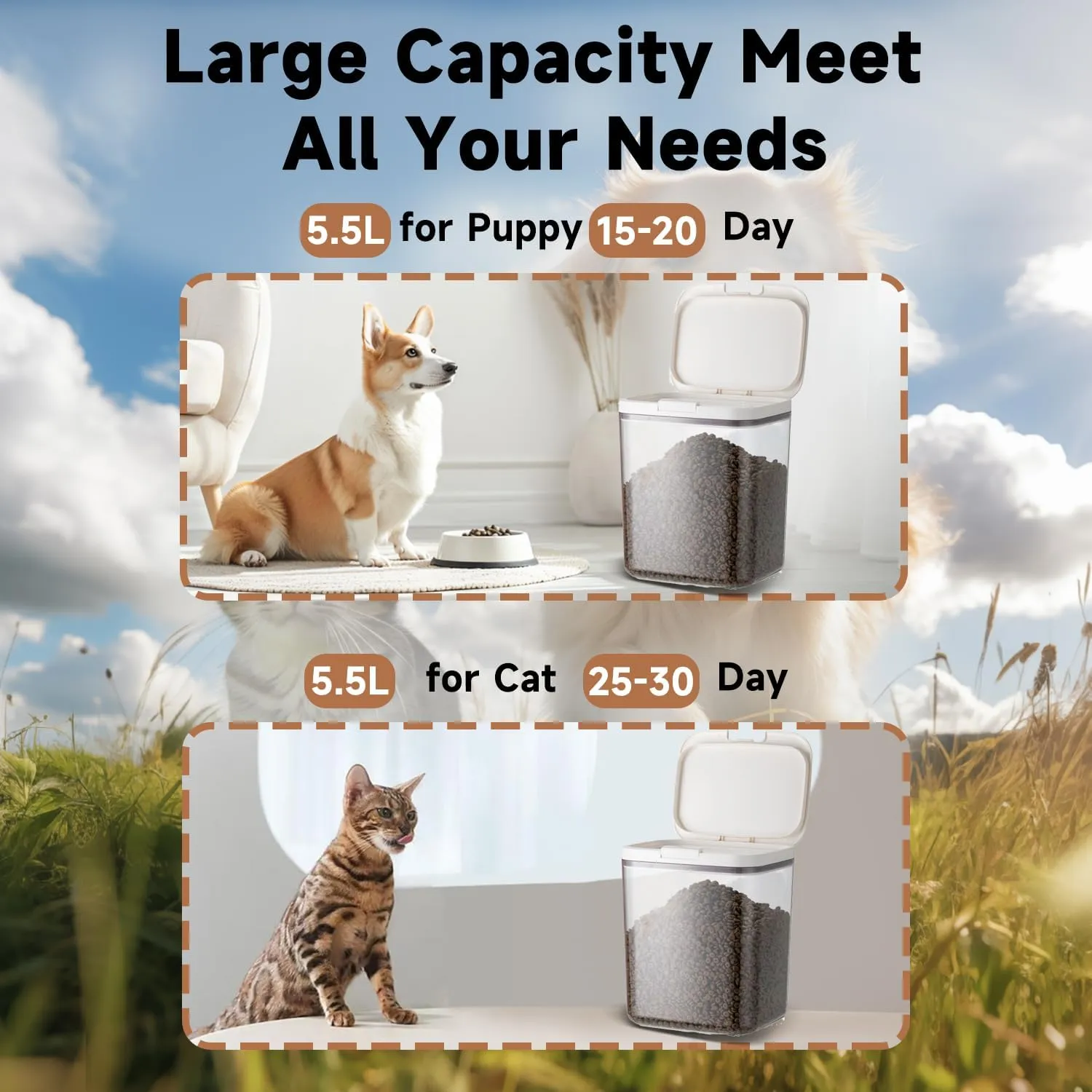 Dog Food Storage Container 5 lbs Airtight Pet Food Storage Containers with Lids, Cat Food Container, BPA Free, Rice Container, Flour Dispenser(6 lbs), white