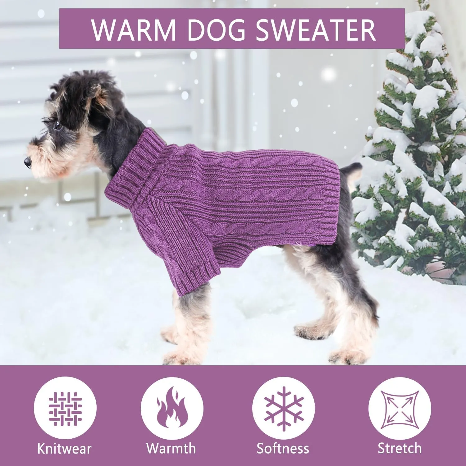 Dog Sweaters for Small Dogs Girl Purple Small Dog Sweater Winter Dog Clothes for Dachshund Classic Cable Twist Pet Sweater Thick Warm Puppy Sweater with Sleeves Doggie Outfit Medium