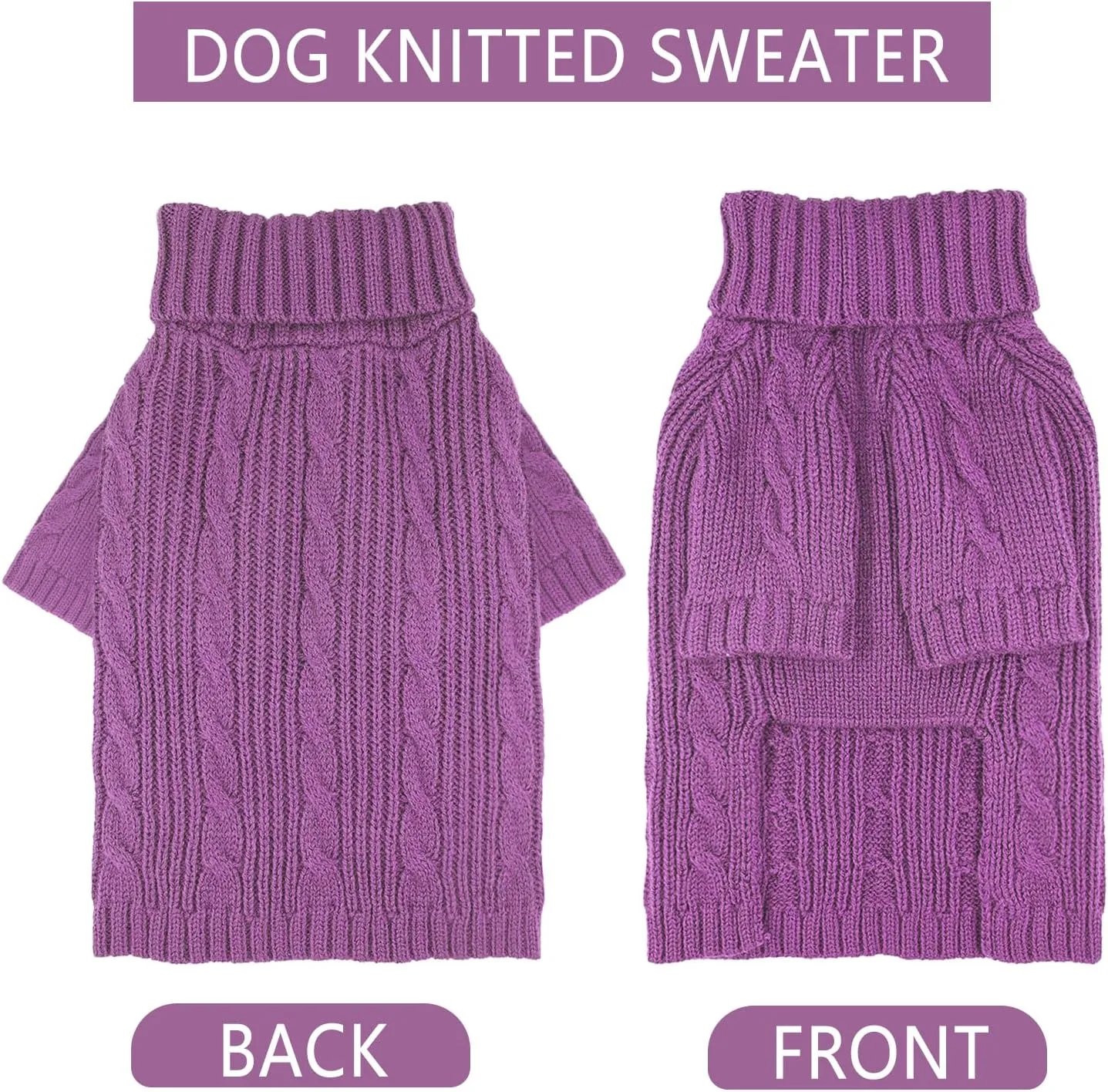Dog Sweaters for Small Dogs Girl Purple Small Dog Sweater Winter Dog Clothes for Dachshund Classic Cable Twist Pet Sweater Thick Warm Puppy Sweater with Sleeves Doggie Outfit Medium