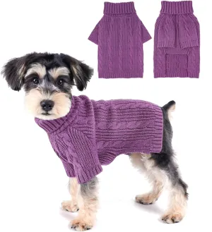 Dog Sweaters for Small Dogs Girl Purple Small Dog Sweater Winter Dog Clothes for Dachshund Classic Cable Twist Pet Sweater Thick Warm Puppy Sweater with Sleeves Doggie Outfit Medium