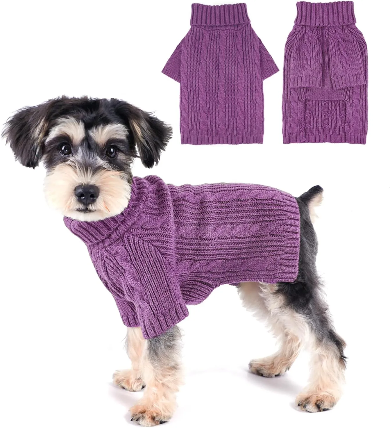Dog Sweaters for Small Dogs Girl Purple Small Dog Sweater Winter Dog Clothes for Dachshund Classic Cable Twist Pet Sweater Thick Warm Puppy Sweater with Sleeves Doggie Outfit Medium