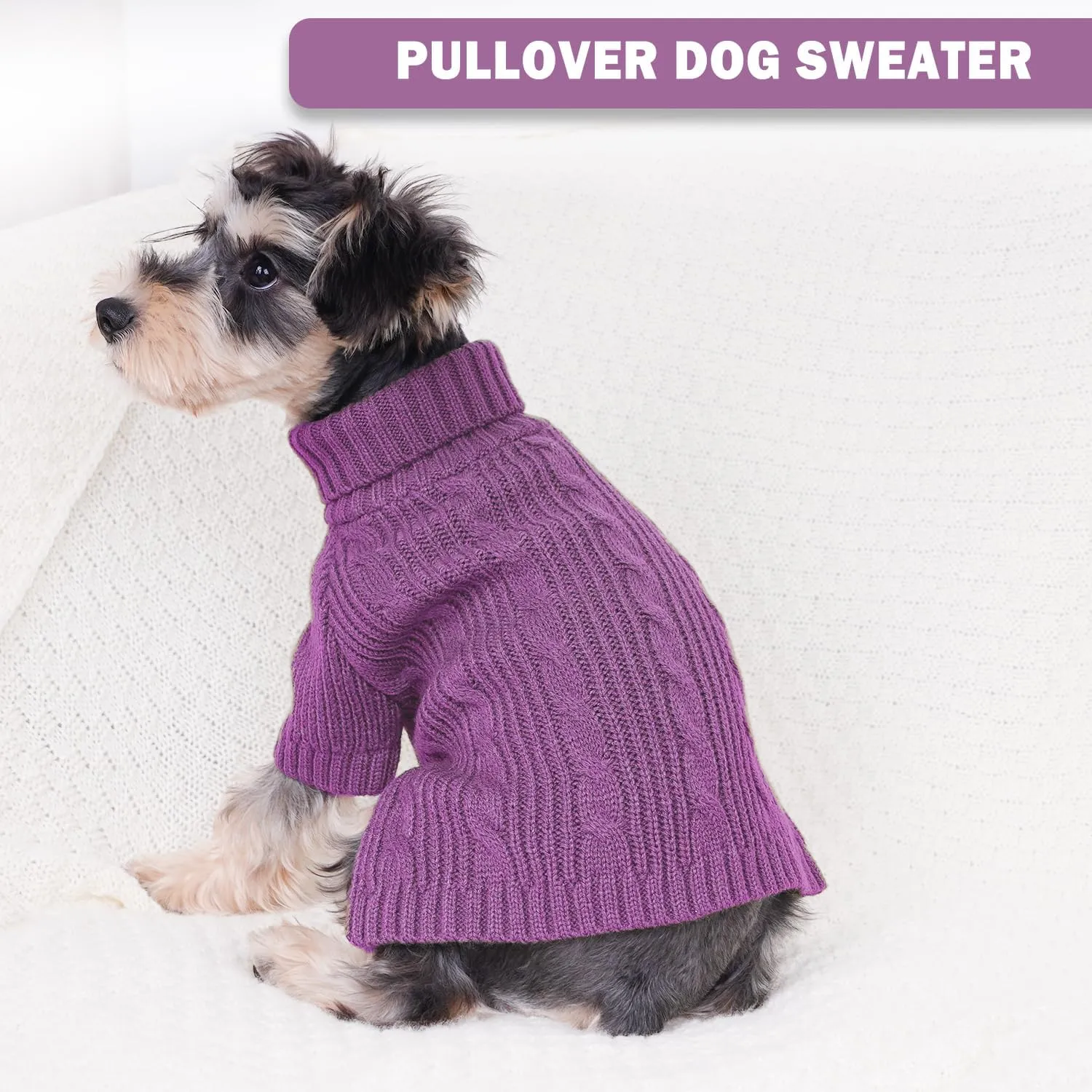 Dog Sweaters for Small Dogs Girl Purple Small Dog Sweater Winter Dog Clothes for Dachshund Classic Cable Twist Pet Sweater Thick Warm Puppy Sweater with Sleeves Doggie Outfit Medium