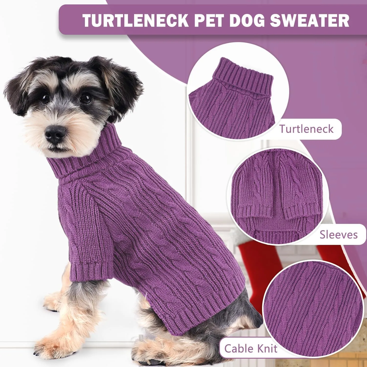 Dog Sweaters for Small Dogs Girl Purple Small Dog Sweater Winter Dog Clothes for Dachshund Classic Cable Twist Pet Sweater Thick Warm Puppy Sweater with Sleeves Doggie Outfit Medium