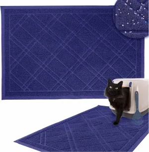 Downtown Pet Supply - Kitty Litter Mat - Padded, Non-Slip Mat for Cat Litter Box - Waterproof Mat for All Litter Types - Blue - Small - 15.5 in x 23 in