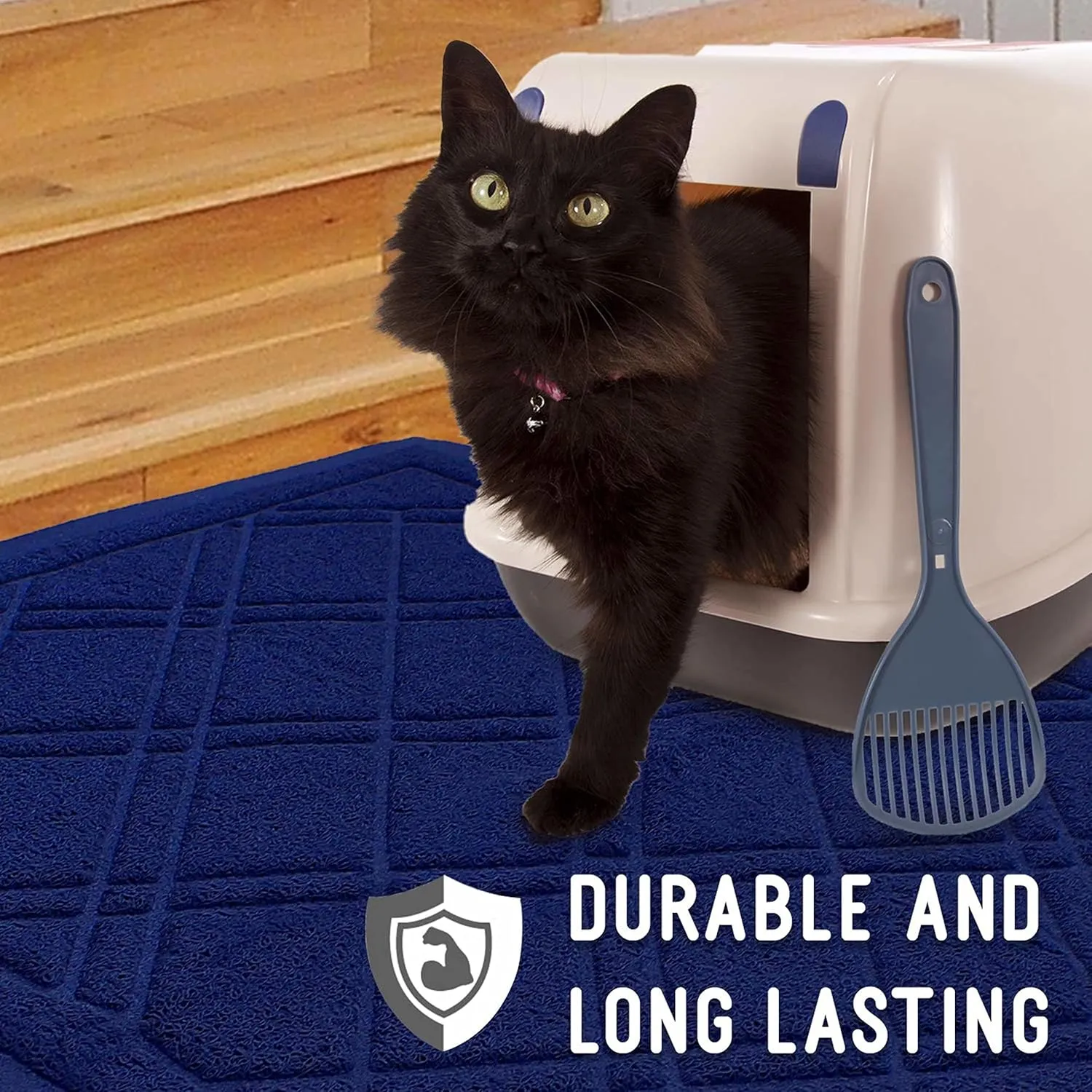 Downtown Pet Supply - Kitty Litter Mat - Padded, Non-Slip Mat for Cat Litter Box - Waterproof Mat for All Litter Types - Blue - Small - 15.5 in x 23 in