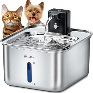 DownyPaws Cat Water Fountain Stainless Steel Wireless, 101 oz/3L FurSink Cordless Cat Water Dispenser for Pets, Battery Operated Dog Drinking Fountain with Motion Sensor, Easy Clean, Black